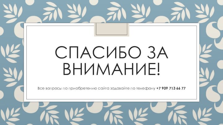 СПАСИБО ЗА ВНИМАНИЕ!Все вопросы по приобретению сайта задавайте по телефону +7 909 713 66 77