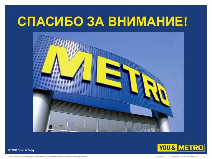 СПАСИБО ЗА ВНИМАНИЕ!Date/Status/Title | Member of METRO GROUPMETRO Cash & Carry