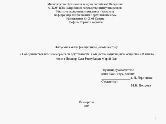 Совершенствование коммерческой деятельности в открытом акционерном обществе Магнит