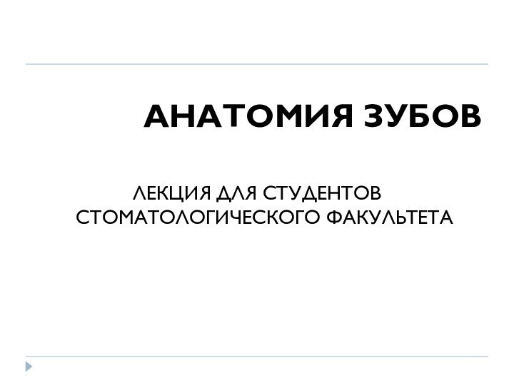 АНАТОМИЯ ЗУБОВЛЕКЦИЯ ДЛЯ СТУДЕНТОВ СТОМАТОЛОГИЧЕСКОГО ФАКУЛЬТЕТА