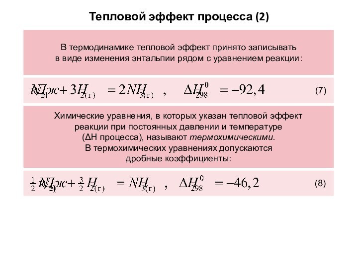 Тепловой эффект процесса (2)В термодинамике тепловой эффект принято записывать в виде изменения
