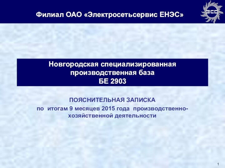 Новгородская специализированная производственная база БЕ 2903  ПОЯСНИТЕЛЬНАЯ ЗАПИСКА по