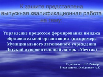 Управление процессом формирования имиджа образовательной организации (Детский оздоровительный лагерь Мечта)