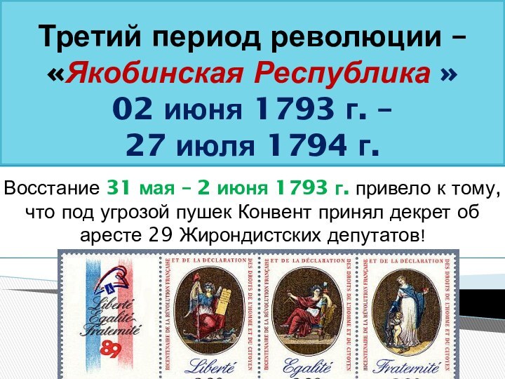 Третий период революции – «Якобинская Республика »  02 июня 1793 г.