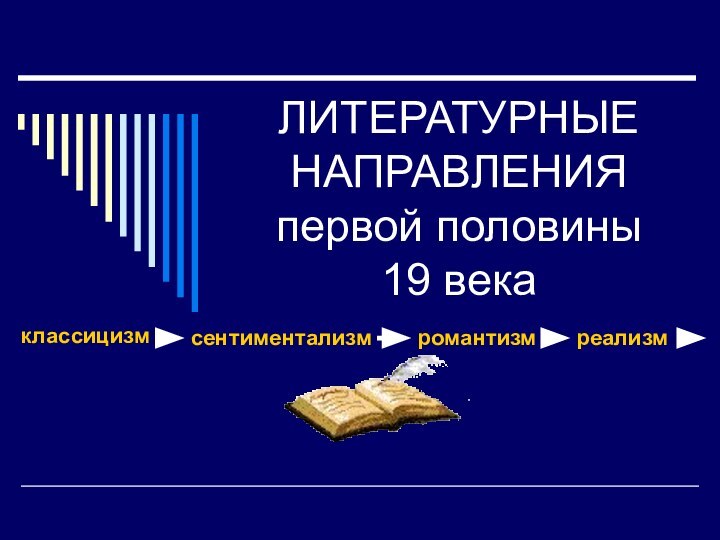 ЛИТЕРАТУРНЫЕ НАПРАВЛЕНИЯ первой половины  19 векаклассицизмреализмромантизмсентиментализм