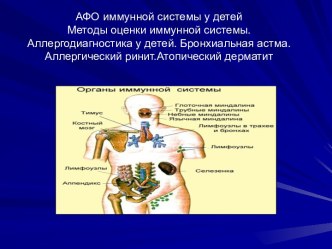 АФО иммунной системы у детей. Методы оценки иммунной системы. Аллергодиагностика у детей. Бронхиальная астма