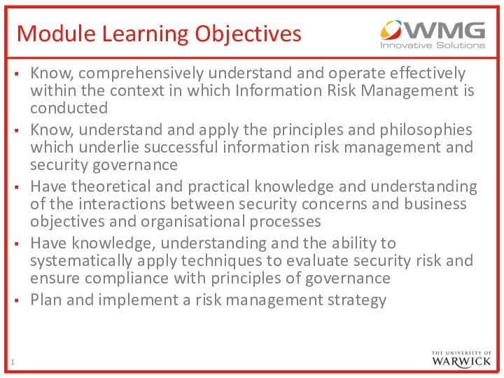 Module Learning ObjectivesKnow, comprehensively understand and operate effectively within the context in