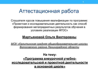 Аттестационная работа. Программа внеурочной учебно-исследовательской и проектной деятельности в основной школе