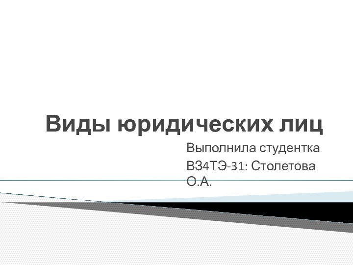 Виды юридических лицВыполнила студентка ВЗ4ТЭ-31: Столетова О.А.