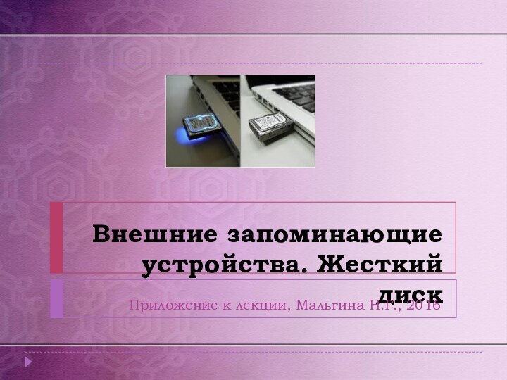 Внешние запоминающие устройства. Жесткий дискПриложение к лекции, Мальгина Н.Г., 2016