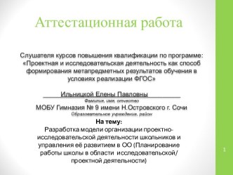 Аттестационная работа. Разработка модели организации проектноисследовательской деятельности школьников