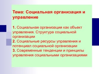 Социальная организация и управление