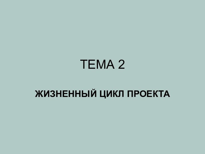 ТЕМА 2ЖИЗНЕННЫЙ ЦИКЛ ПРОЕКТА