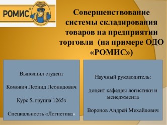 Совершенствование системы складирования товаров на предприятии торговли