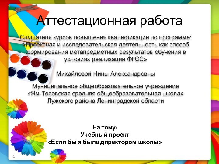 Аттестационная работаСлушателя курсов повышения квалификации по программе:«Проектная и исследовательская деятельность как способ