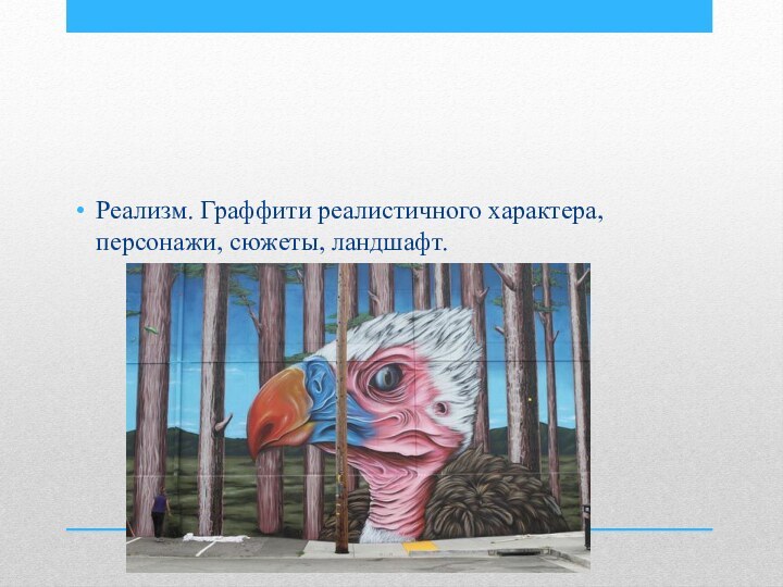 Реализм. Граффити реалистичного характера, персонажи, сюжеты, ландшафт.