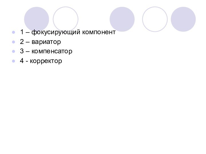 1 – фокусирующий компонент2 – вариатор3 – компенсатор4 - корректор