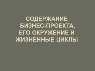 Содержание бизнес-проекта, его окружение и жизненные циклы