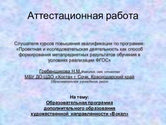 Аттестационная работа. Образовательная программа дополнительного образования художественной направленности Вокал