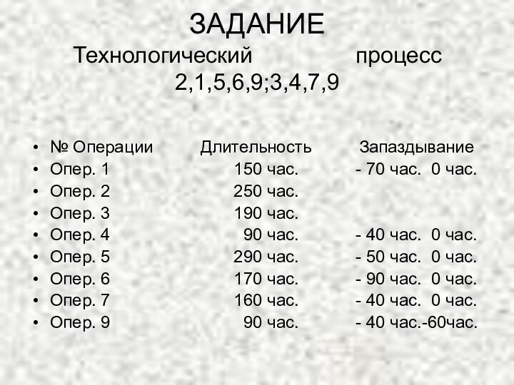 ЗАДАНИЕ Технологический        	процесс 2,1,5,6,9;3,4,7,9 №