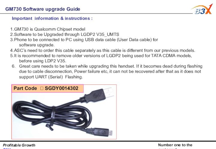 Profitable Growth B3XNumber one to the customer!GM730 Software upgrade Guide Important information