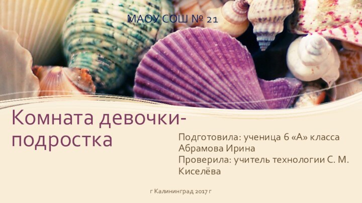 Комната девочки-подросткаПодготовила: ученица 6 «А» класса Абрамова ИринаПроверила: учитель технологии С. М.