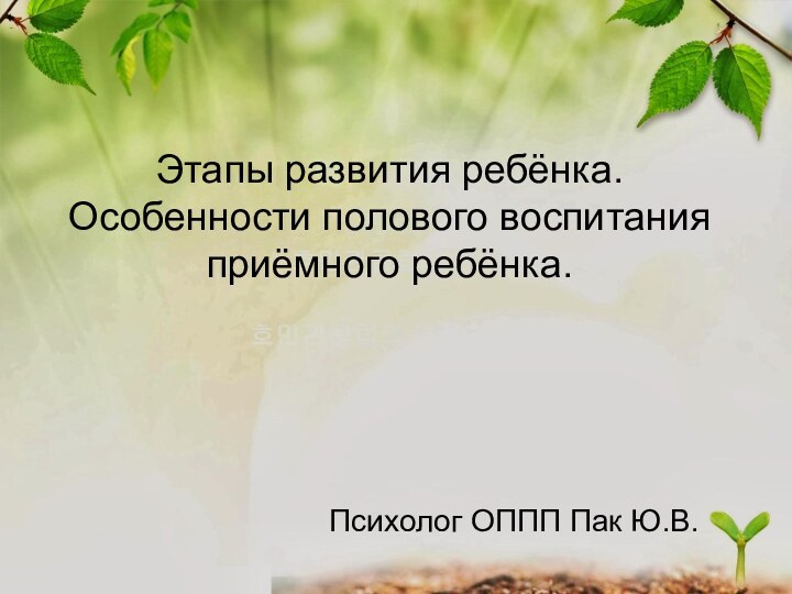 Этапы развития ребёнка.  Особенности полового воспитания приёмного ребёнка.Психолог ОППП Пак Ю.В.