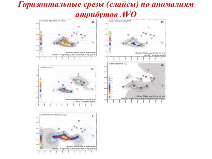 Горизонтальные срезы (слайсы) по аномалиям атрибутов AVO