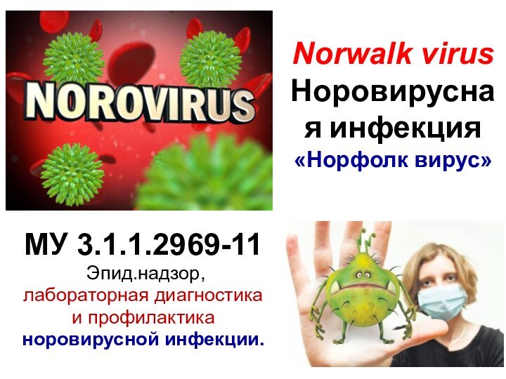 Norwalk virus  Норовирусная инфекция «Норфолк вирус»  МУ 3.1.1.2969-11 Эпид.надзор, лабораторная диагностика и профилактика норовирусной инфекции.