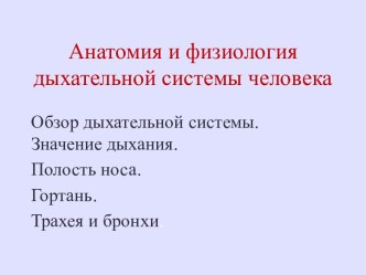 Дыхательная система человека. Значение дыхания. Полость носа. Гортань. Трахея и бронхи