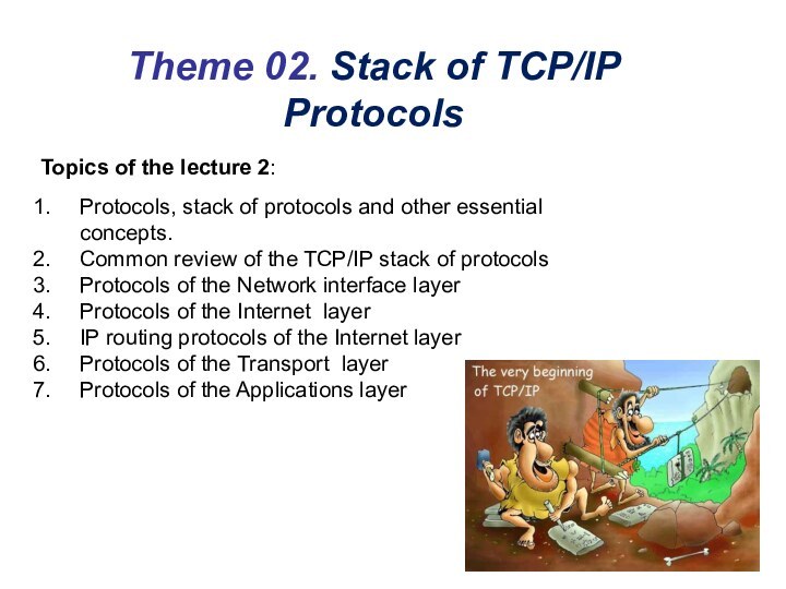 Theme 02. Stack of TCP/IP ProtocolsTopics of the lecture 2:Protocols, stack of