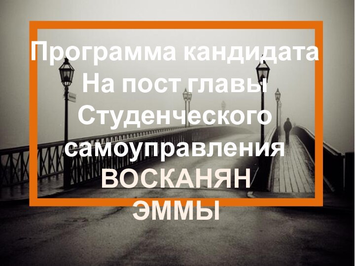 Программа кандидатаНа пост главыСтуденческого самоуправленияВОСКАНЯН ЭММЫ