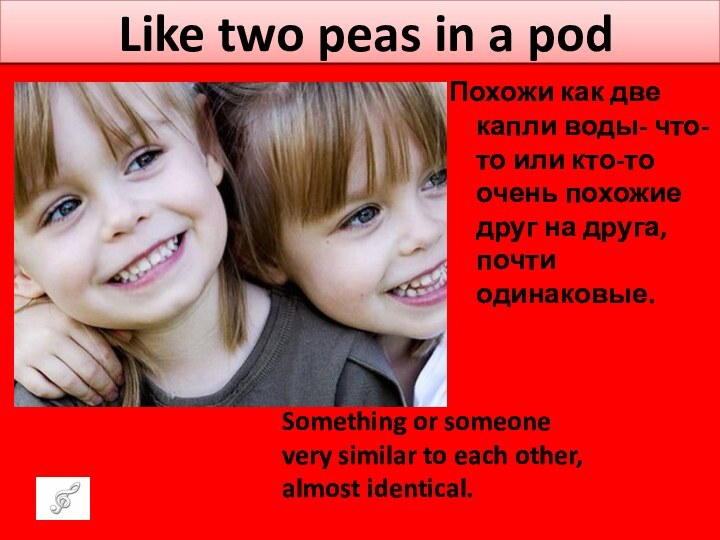 Like two peas in a pod Похожи как две капли воды-