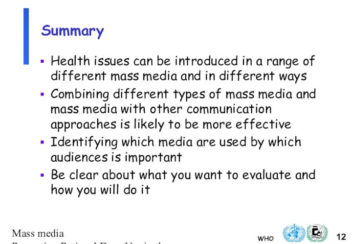 Mass media Promoting Rational Drug Use in the CommunitySummaryHealth issues can be