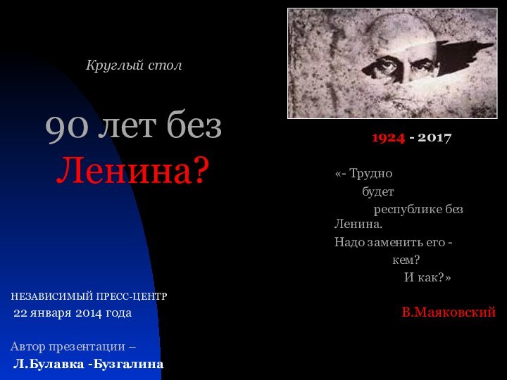 Круглый стол 90 лет без     Ленина?НЕЗАВИСИМЫЙ ПРЕСС-ЦЕНТР 22