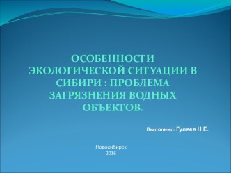 Особенности экологической ситуации в Сибири: проблема загрязнения водных объектов