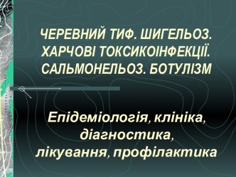 Гострі кишкові інфекції. Черевний тиф. Шигельоз. Харчові токсикоінфекції. Сальмонельоз. Ботулізм