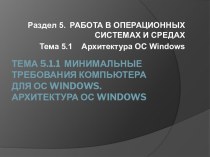 Минимальные требования компьютера для ОС Windows. Архитектура ОС Windows