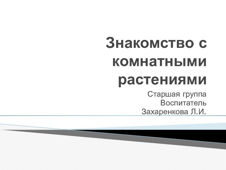 Знакомство с комнатными растениямиСтаршая группаВоспитательЗахаренкова Л.И.