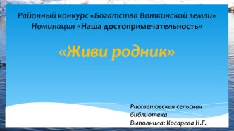 Живи, родник. Районный конкурс Богатства Воткинской земли. Номинация Наша достопримечательность