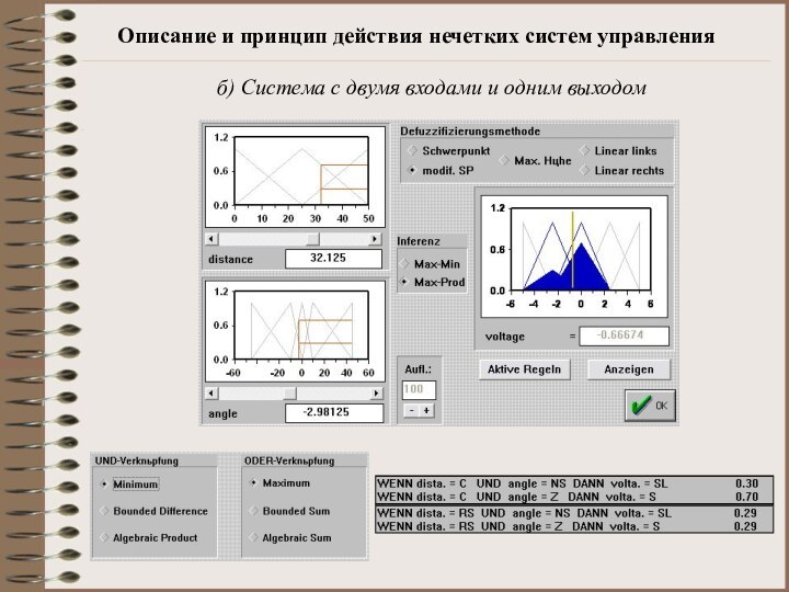 Описание и принцип действия нечетких систем управленияб) Система с двумя входами и одним выходом