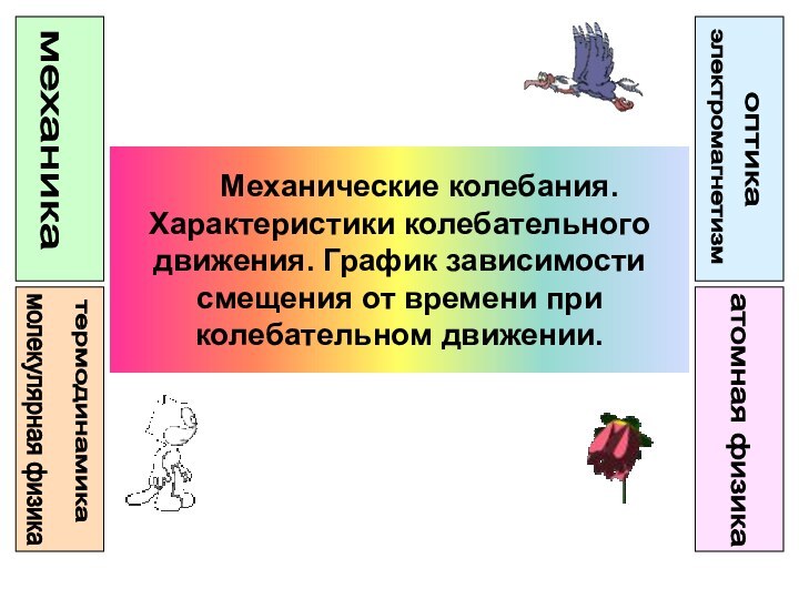 Механические колебания. Характеристики колебательного движения. График зависимости смещения от времени при колебательном движении.