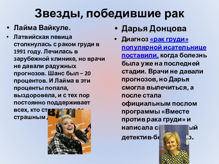 Звезды, победившие рак Лайма Вайкуле.Латвийская певица столкнулась с раком груди в 1991