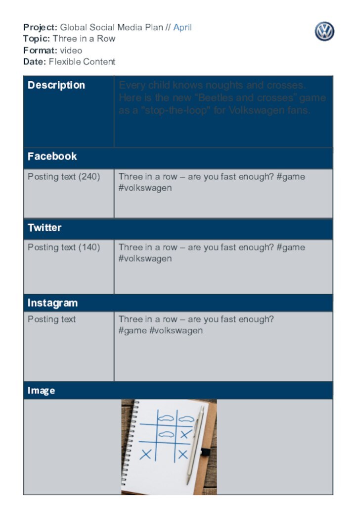 Project: Global Social Media Plan // April Topic: Three in a Row