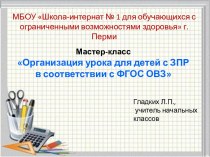 Мастер-класс Организация урока для детей с ЗПР в соответствии с ФГОС ОВЗ