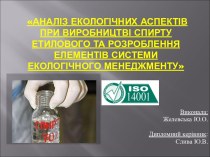 Аналіз екологічних аспектів при виробництві спирту етилового та розроблення елементів системи екологічного менеджменту