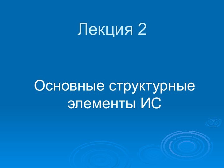 Лекция 2Основные структурные элементы ИС