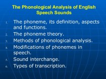 The Phonological Analysis of English Speech Sounds