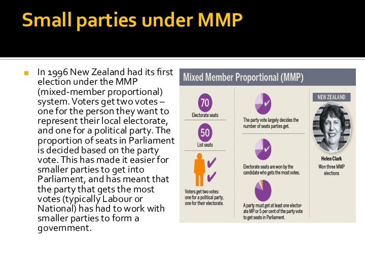 Small parties under MMP In 1996 New Zealand had its first election