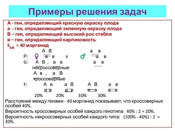 Примеры решения задач А - ген, определяющий красную окраску плода а -